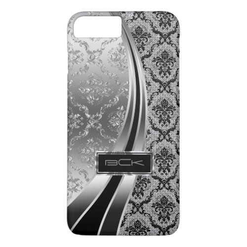 Black  Silver Metallic Diamonds Glitter  Damask iPhone 8 Plus7 Plus Case