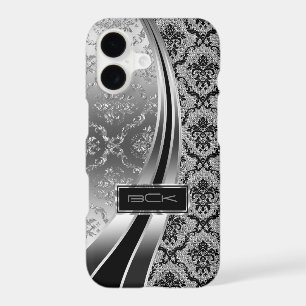 Black & Silver Metallic, Diamonds Glitter & Damask iPhone 17 Case