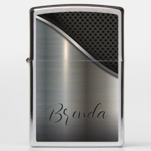 Black  & Silver Metallic Geometric Design Zippo Lighter