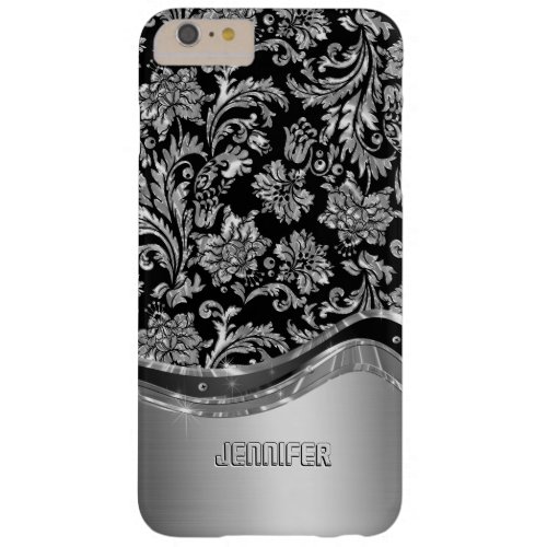 Black  Silver Metallic Look With Damasks Barely There iPhone 6 Plus Case