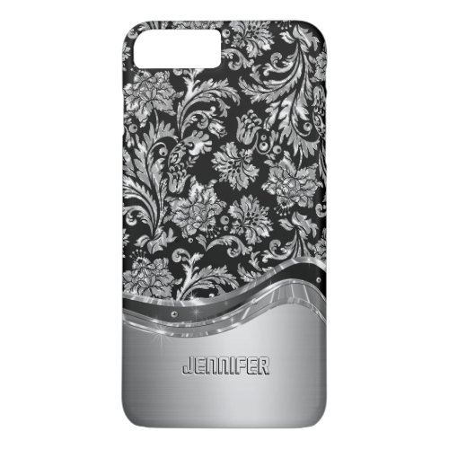 Black  Silver Metallic Look With Damasks iPhone 8 Plus7 Plus Case