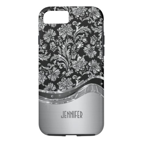 Black  Silver Metallic Look With Damasks iPhone 87 Case