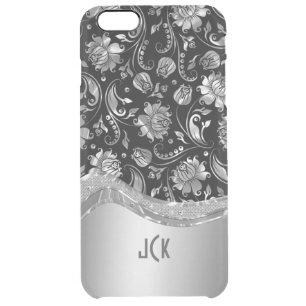 Black & Silver Metallic Look With Damasks Clear iPhone 6 Plus Case