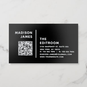Black Silver Minimal QR Code Foil Business Cards