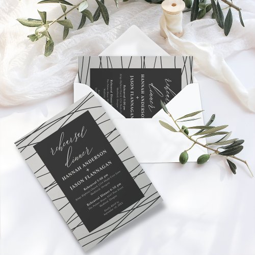 Black Silver Minimalist Rehearsal Dinner Invitation