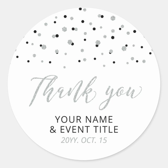 Black & Silver Modern Birthday Favor Thank you Cla Classic Round Sticker (Front)