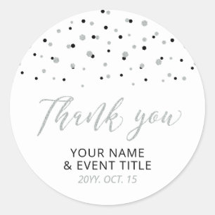 Black & Silver Modern Birthday Favor Thank you Cla Classic Round Sticker