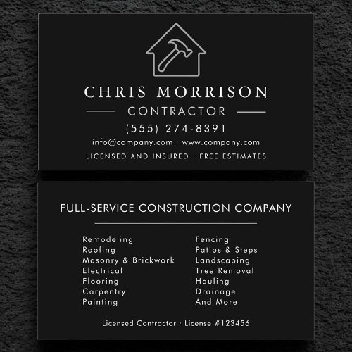 Black Silver Modern Building Construction  Business Card