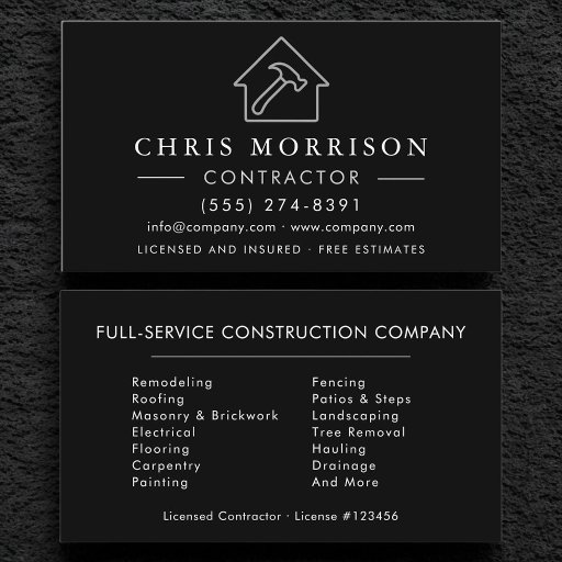 Customizable Black Silver Modern Building Construction  Business Card