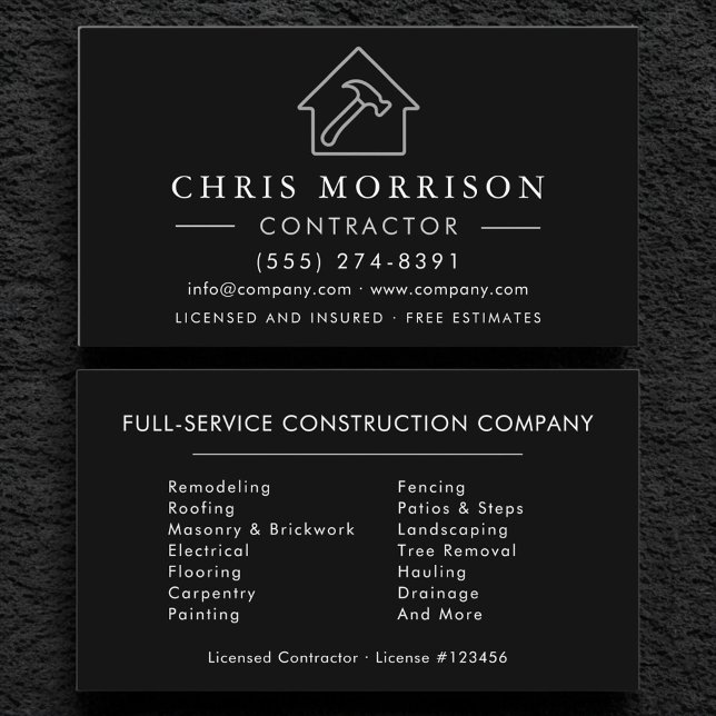Black Silver Modern Building Construction  Business Card (Creator Uploaded)