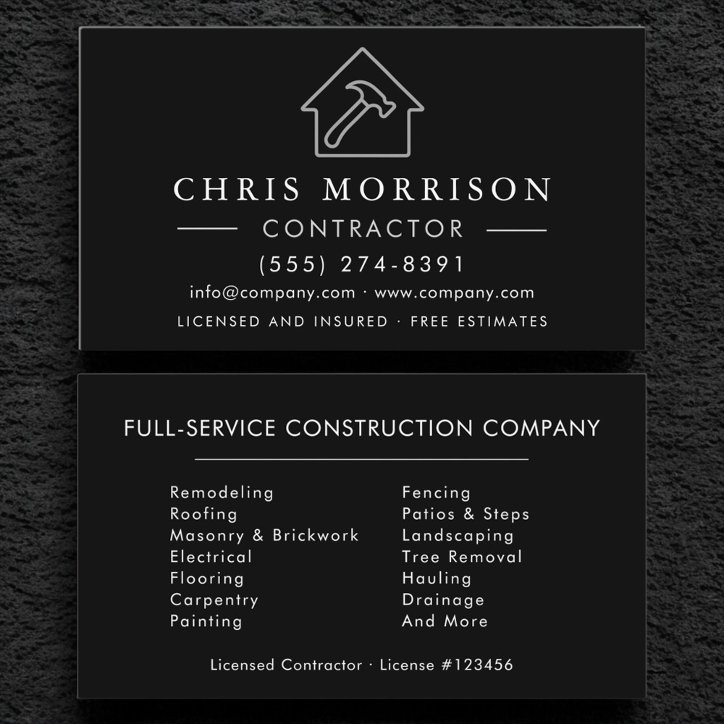 Black Silver Modern Building Construction Business Card