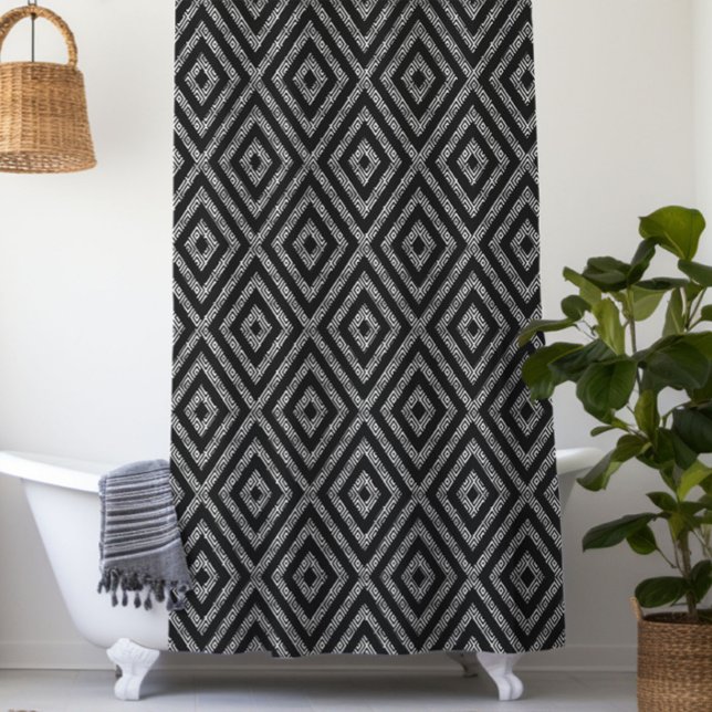 Black & Silver Modern Geometric Seamless Pattern Shower Curtain (Creator Uploaded)