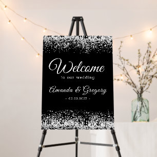 Black Silver Modern Glitter Wedding Foam Board