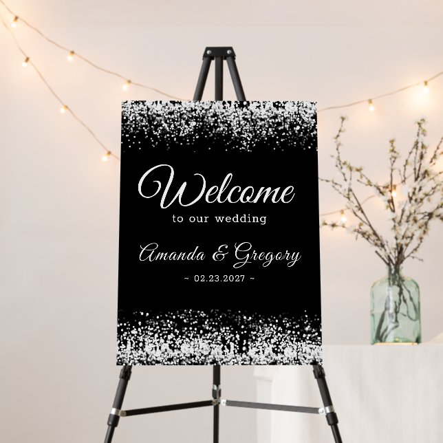  Black Silver | Modern Glitter Wedding Foam Board (In Situ (Stand))