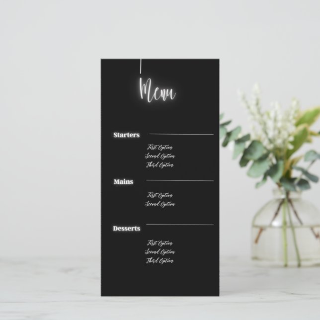 Black & Silver Modern | Menu Card (Standing Front)