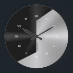 Black & Silver Modern Metallic Geometric design 2 Large Clock<br><div class="desc">Elegant slick modern black and silver metallic texture print cool abstract geometric split-screen design.</div>