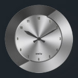 Black & Silver Modern Metallic Geometric design Large Clock<br><div class="desc">Elegant slick modern black and silver-gray metallic texture print cool abstract dynamic design.</div>