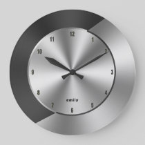 Black & Silver Modern Metallic Geometric design Large Clock