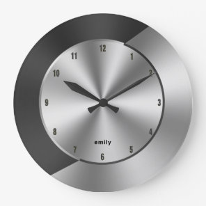 Black & Silver Modern Metallic Geometric design Large Clock