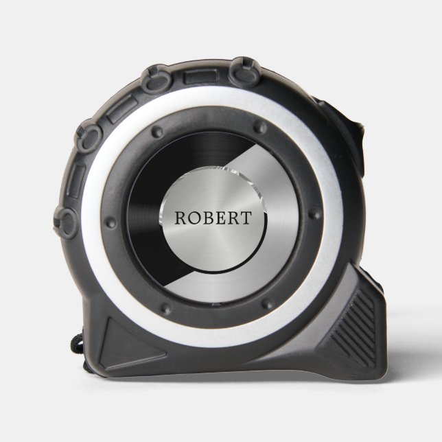 Black & Silver Modern Metallic Geometric design Tape Measure (Front)