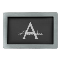Black Silver Modern Script Girly Monogram Name Belt Buckle