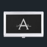 Black Silver Modern Script Girly Monogram Name Business Card Case<br><div class="desc">Black and Silver Simple Script Monogram Name Business Card Holder. This makes the perfect sweet 16 birthday,  wedding,  bridal shower,  anniversary,  baby shower or bachelorette party gift for someone that loves glam luxury and chic styles.</div>