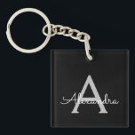 Black Silver Modern Script Girly Monogram Name Keychain<br><div class="desc">Black and Silver Simple Script Monogram Name Keychain. This makes the perfect sweet 16 birthday,  wedding,  bridal shower,  anniversary,  baby shower or bachelorette party gift for someone that loves glam luxury and chic styles.</div>