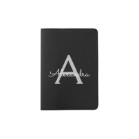 Black Silver Modern Script Girly Monogram Name