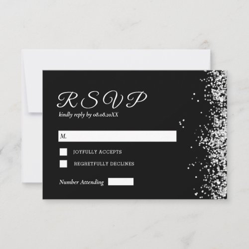 Black Silver Modern Wedding Response Card