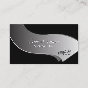 Black Silver Monogram Accountant Business Card by OLPamPam at Zazzle