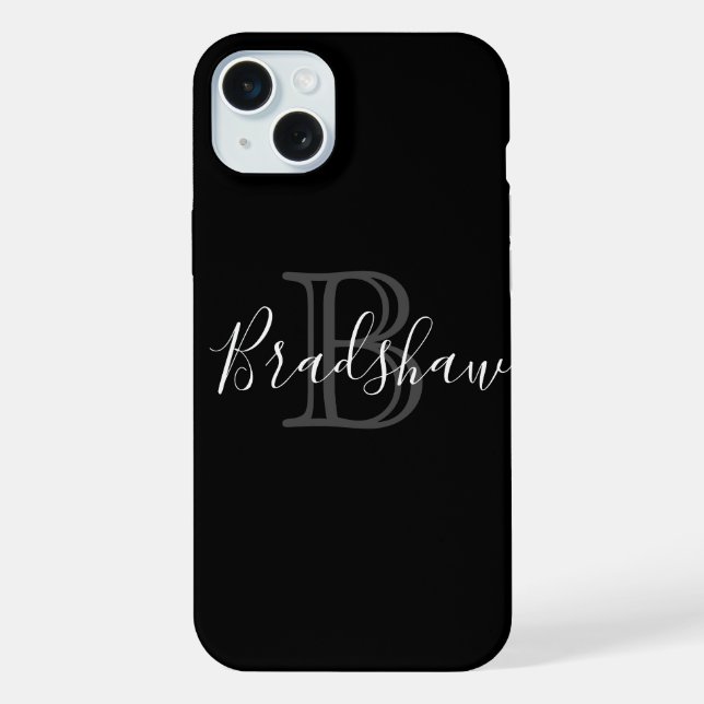 Black Silver Monogram Custom Name Iphone Case (Back)