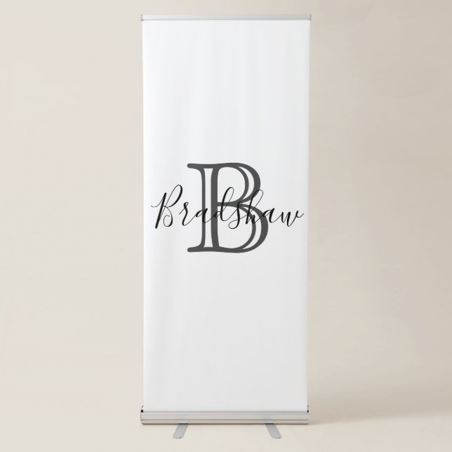  Black Silver Monogram Custom Name  Retractable Banner (Front)