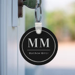 Black silver monogram initials name minimalist  keychain<br><div class="desc">Black background,  gray text. With a faux silver frame. Personalize and add your monogram initials and name.  For both him and her.</div>