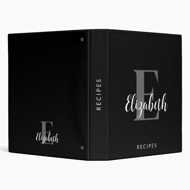 Black Silver Monogram Name Writing Recipe 3 Rings 3 Ring Binder (Background)