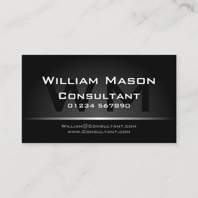 Black Silver Monogram Professional - Business Card (Front)