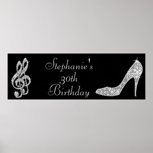 BlackSilver Music Note  Stiletto 30th Birthday Poster