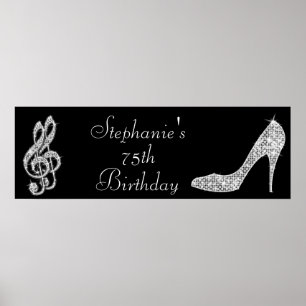 Black/Silver Music Note & Stiletto 75th Birthday Poster