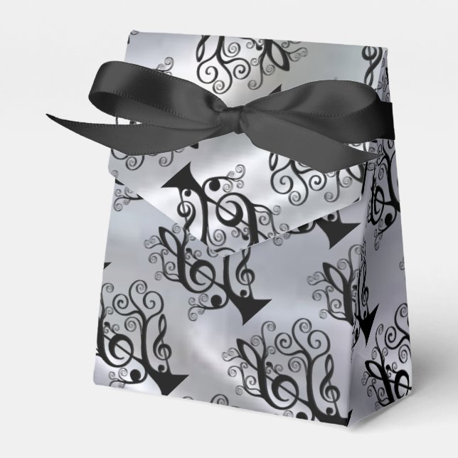 Black & Silver Music Treble Clef Tree Favor Box (Front Side)