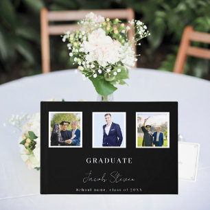 Black silver name script photo Graduation Foil Guest Book