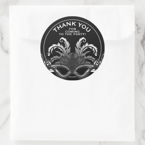 BlackSilver NYE Masquerade Party Thank You Classic Round Sticker