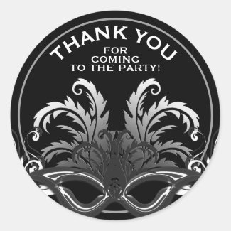 Black/Silver NYE Masquerade Party Thank You Classic Round Sticker