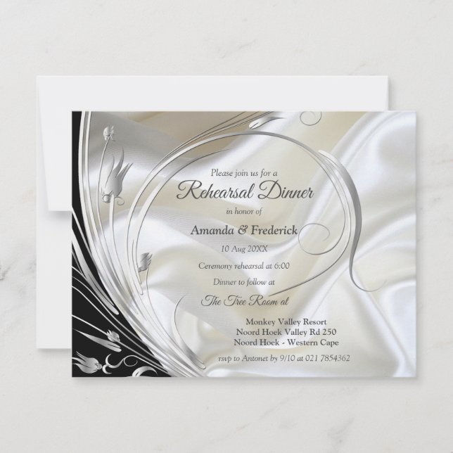 Black Silver on Champagne Silk Invitation (Front)