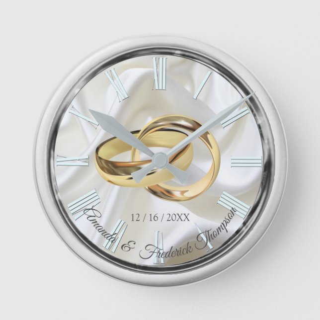 Black & Silver on Ivory Silk Wedding Gift Clock (Front)