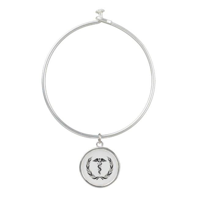 Black & Silver on White | Medical Symbol  Bangle Bracelet (Front)