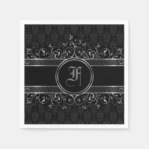 Black & Silver Ornate Gothic Monogrammed Napkins