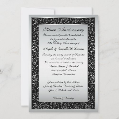 Black Silver Ornate Scroll 25th Anniversary Invite