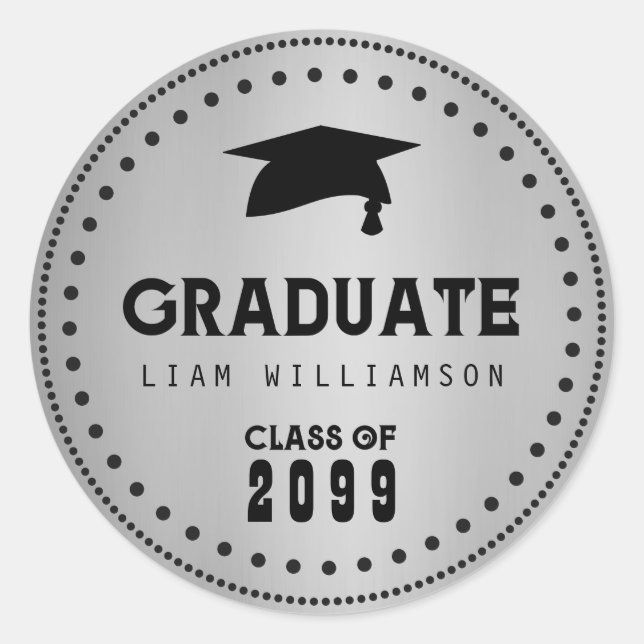Black Silver Personalized Graduation Envelope Seal (Front)