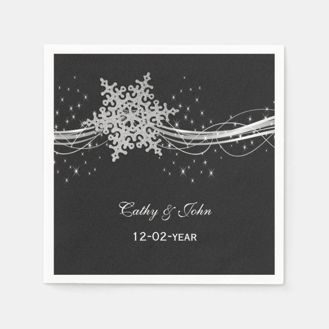 black Silver  personalized wedding napkin (Front)
