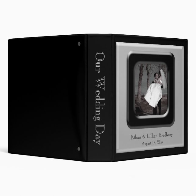 Black & Silver Photo Frame Wedding Album 3 Ring Binder (Background)