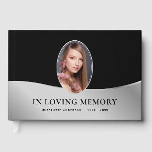 Black Silver Photo Memorial Funeral Guest Book
